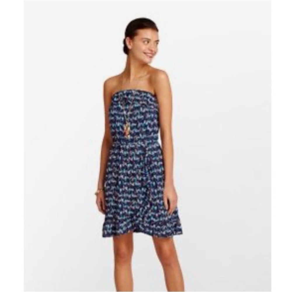 Lilly Pulitzer | Flor Bright Navy Oh Buoy Strapless Ruffle Mini Dress Medoum